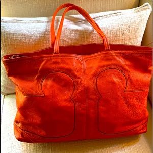 TORY BURCH beautiful orange large tote / purse